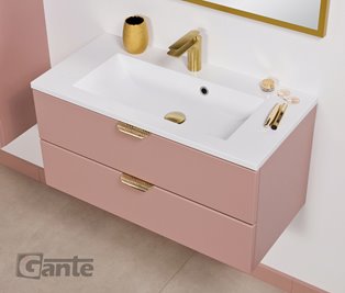 Szafka łazienkowa pudrowy róż z umywalką złoty uchwyt 80 cm Magnolia Gante