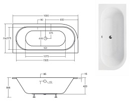 Wanna do zabudowy Avita Slim Besco prawa 170x75 cm