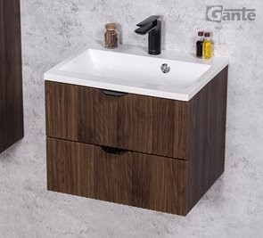 Szafka łazienkowa z lamelami wisząca z umywalką 50 cm 39/2 Victa Lamello kolor orzech