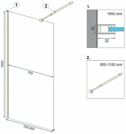 Czarna ścianka prysznicowa z półką i wieszakiem 80 cm Aero Black Evo Rea