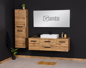 Szafka wisząca z białą umywalką nablatową 140 cm 50/2 kolor dąb naturalny seria Fokus Loft Gante