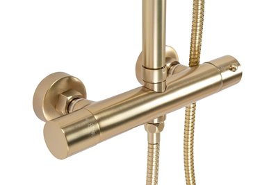 Złoty szczotkowany zestaw prysznicowy termostatem Parot Rea Gold Brush