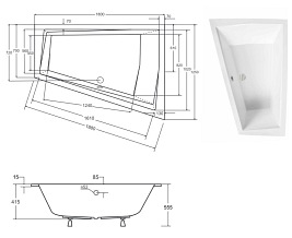 Wanna do zabudowy asymetryczna Intima Duo Slim Besco lewa 180x125 cm