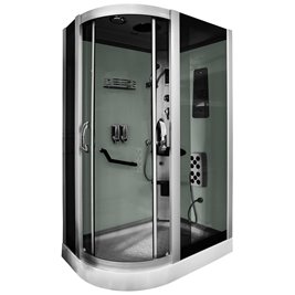 Kabina prysznicowa z hydromasażem na niskim brodziku białe ścianki 120x85 lewa MO-18218