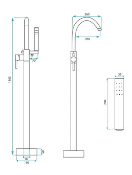 Biały połysk bateria wannowa wolnostojąca Lungo Rea