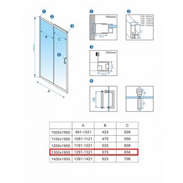 Czarne drzwi prysznicowe do wnęki 125-130 cm rozsuwane KZ14DB