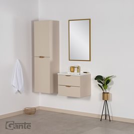 Piaskowa szafka łazienkowa wisząca z umywalką złoty uchwyt 50 cm Magnolia