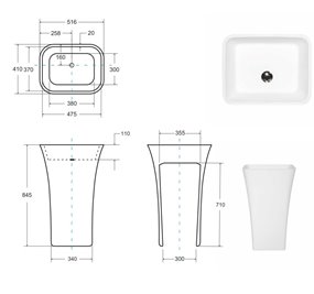 Umywalka wolnostojąca z konglomeratu czarno-biały połysk Assos B&W Besco UMD-A-WOBW