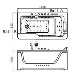 Wanna z hydromasażem prostokątna 170x90 cm Nevada-WH 912