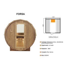 Sauna fińska ogrodowa zewnętrzna beczka 6 osobowa 210x180 Forsa-HG
