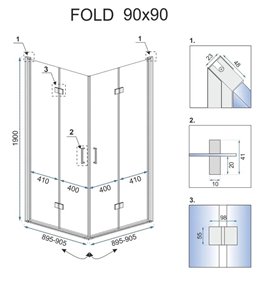 Kabina kwadratowa drzwi składane 90x90 Fold Rea
