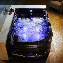 Czarna wanna z hydromasażem asymetryczna Venezia 761 Fala 180x120 prawa