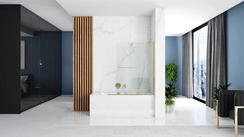 Złoty szczotkowany parawan wannowy rozsuwany 100 cm Fabian Rea