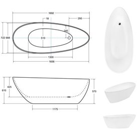 Czarno-biała matowa wanna wolnostojąca z konglomeratu + klik-klak chrom Goya 170 B&W Matt Besco WMMC-170G