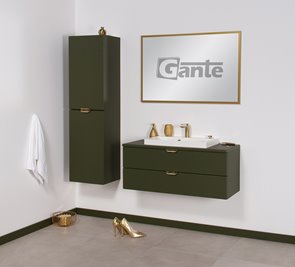 Szafka łazienkowa oliwkowa z umywalką nablatową złoty uchwyt 100 cm Magnolia Gante
