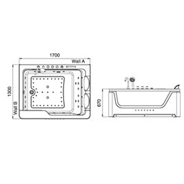 Wanna z hydromasażem prostokątna 170x130 cm Tugela-WH