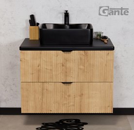 Szafka łazienkowa z czarną umywalką wisząca dąb naturalny 60 cm Brendo Gante