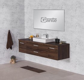 Szafka łazienkowa wisząca z umywalką nablatową 180 cm 50/2 Fokus kolor orzech