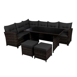 Zestaw mebli ogrodowych z technorattanu narożnik, stół, pufy Toledo brąz