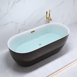 Wanna wolnostojąca czarno-biała złoty korek oraz przelew 150 cm Cesana Hydrosan