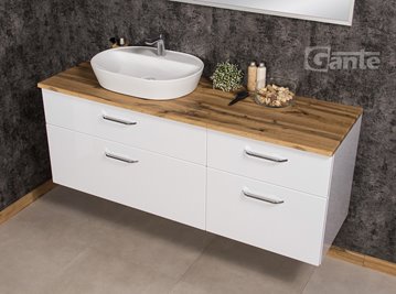 Szafka łazienkowa wisząca z umywalką nablatową 160 cm SETTO MODULO kolor biały połysk