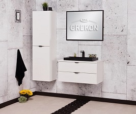 Biała szafka łazienkowa z czarną umywalką 80 cm Liv Victa
