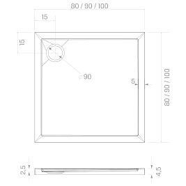 Brodzik kwadratowy 80x80 niski New Trendy New Cantare B-0420