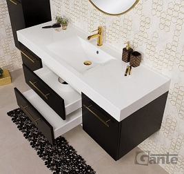 Szafka łazienkowa wisząca czarny mat z umywalką 140 cm Nela Belli Gold Gante