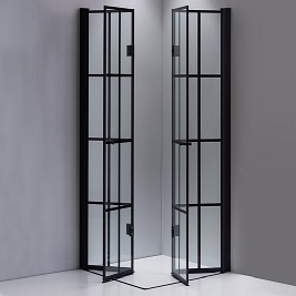 Czarna kabina prysznicowa kwadratowa loft szprosy drzwi składane 80x80 BS08A