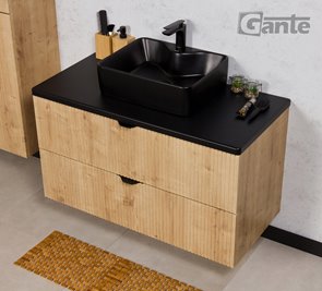 Szafka łazienkowa z czarną umywalką wisząca dąb naturalny 100 cm Brendo Gante