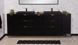 Czarna matowa szafka łazienkowa z dwiema czarnymi umywalkami 210 cm Liv 2 Victa