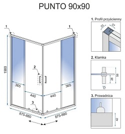Kabina prysznicowa 90x90, srebrne profile Punto Rea