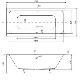 Wanna prostokątna 175 cm Quadro Besco