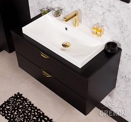 Czarna szafka łazienkowa z umywalką 80 cm Liv Victa