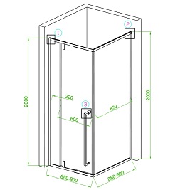 Czarna kwadratowa kabina prysznicowa 90x90 drzwi uchylne BS11B