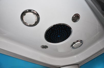 Kabina prysznicowa z hydromasażem na niskim brodziku błękitne ścianki 120x85 lewa MO-18218