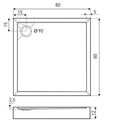 Brodzik kwadratowy czarny struktura kamienia 80x80 David Kerra