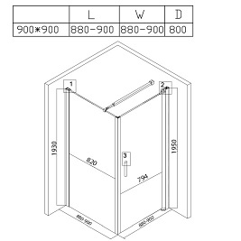 Kabina prysznicowa 90x90 kwadratowa drzwi pełne uchylne KZ1190B