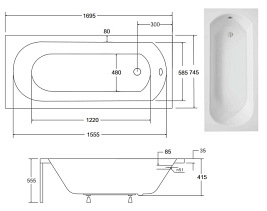 Wanna prostokątna 170x75 cm Intrica Besco