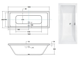 Wanna wolnostojąca pod zabudowe syfon chrom z przelewem Vera 180 Besco