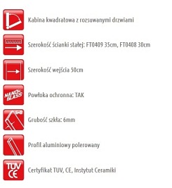 Kabina prysznicowa kwadratowa 80x80 FT0408 Lido Atrium