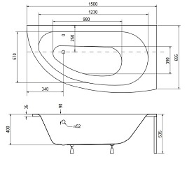 Wanna narożna 150 cm Prawa Milena Besco