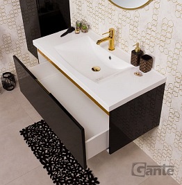 Czarna szafka z umywalką złoty uchwyt 100 cm seria Diamond Gold Gante C