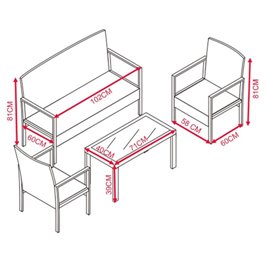 Zestaw mebli ogrodowych z technorattanu stół, sofa, krzesła dla 4 osób Luiza czarny