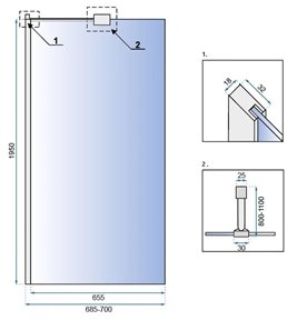 Ścianka prysznicowa walk-in profile chromowane 70 cm Aero Rea