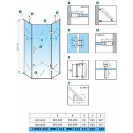 Chromowana kabina prysznicowa pięciokątna 100x100 drzwi uchylne KZ10C