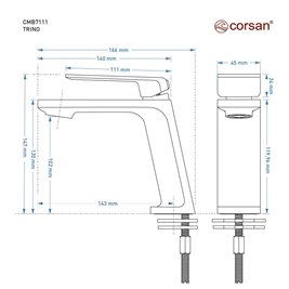 Chromowana bateria umywalkowa wysoka CMB7111CH Trino Corsan zdjęcie 3