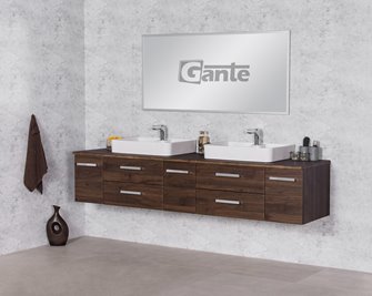 Szafka łazienkowa wisząca z umywalką nablatową 210 cm 50/2 Fokus kolor orzech