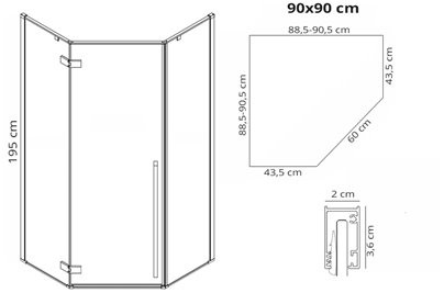 Złota szczotkowana kabina prysznicowa pięciokątna 90x90 Diamond Rea