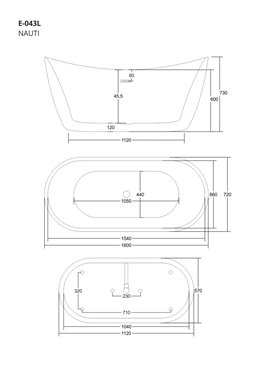 Wanna wolnostojąca akrylowa Nauti Corsan 160 cm korek klik-klak grafit